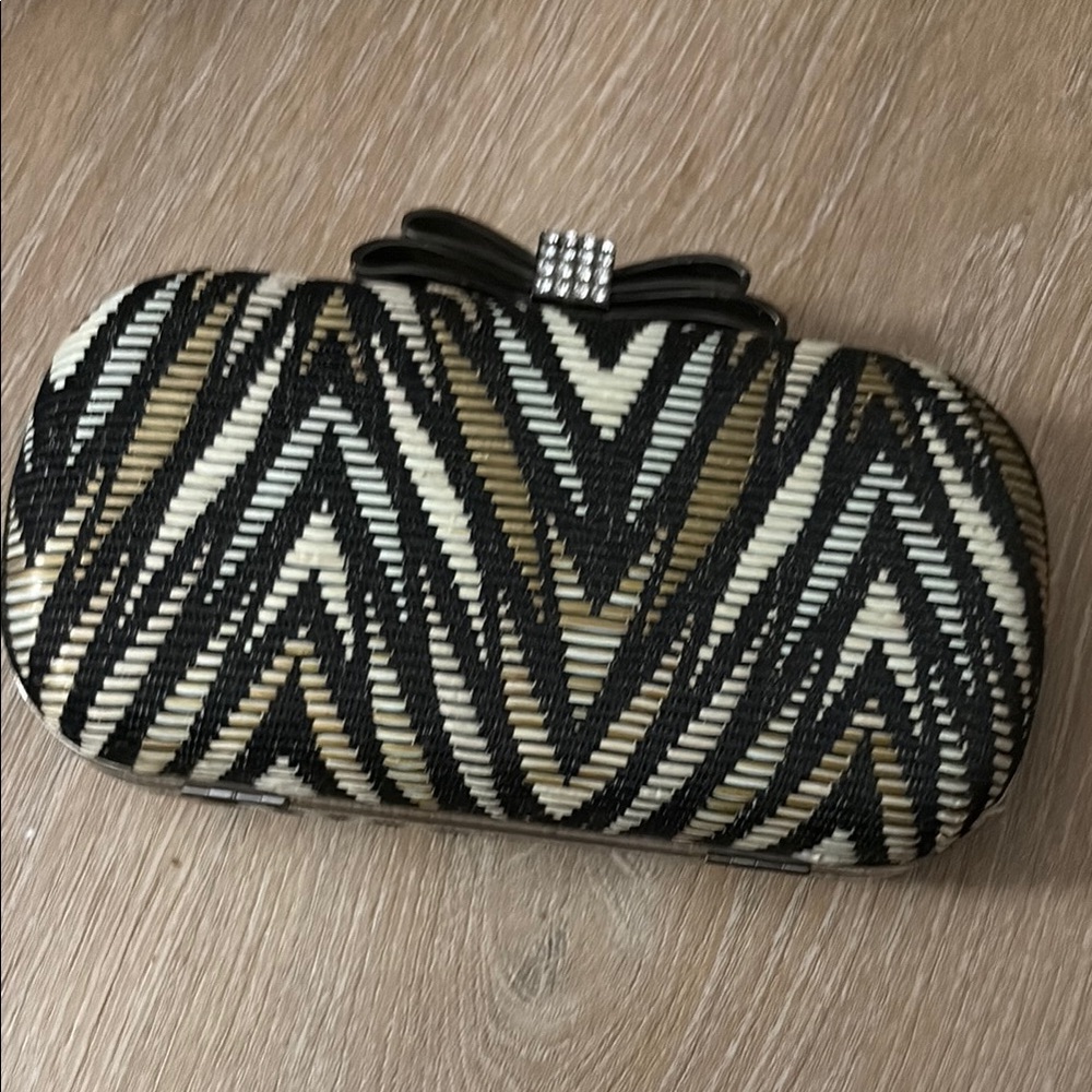 Victoria's Secret Black and Tan Clutch with Bow Detail